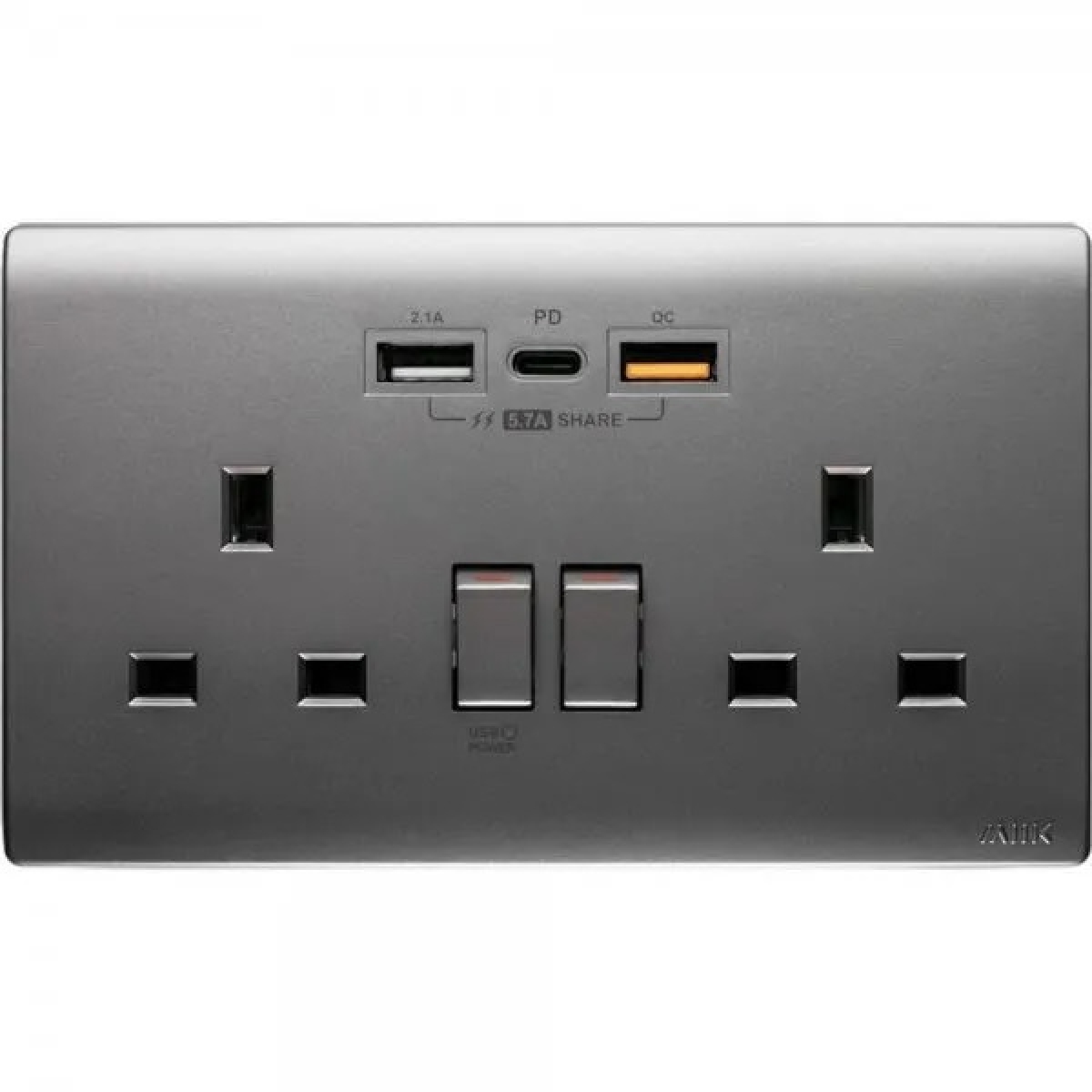 M2K PD202APC5-G PDQC TYPE C/USB 電掣插座 (孖蘇) 5.7A (碳灰)