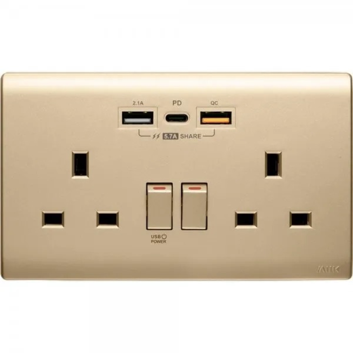 M2K PD202APC5-CG PDQC TYPE C/USB 電掣插座(孖蘇) 5.7A (金色)