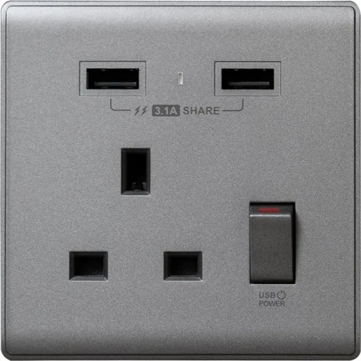 M2K AP-105APC3-G 3.1A 單位 單蘇 2 USB 電掣插座 (色彩系列 ) (碳灰)