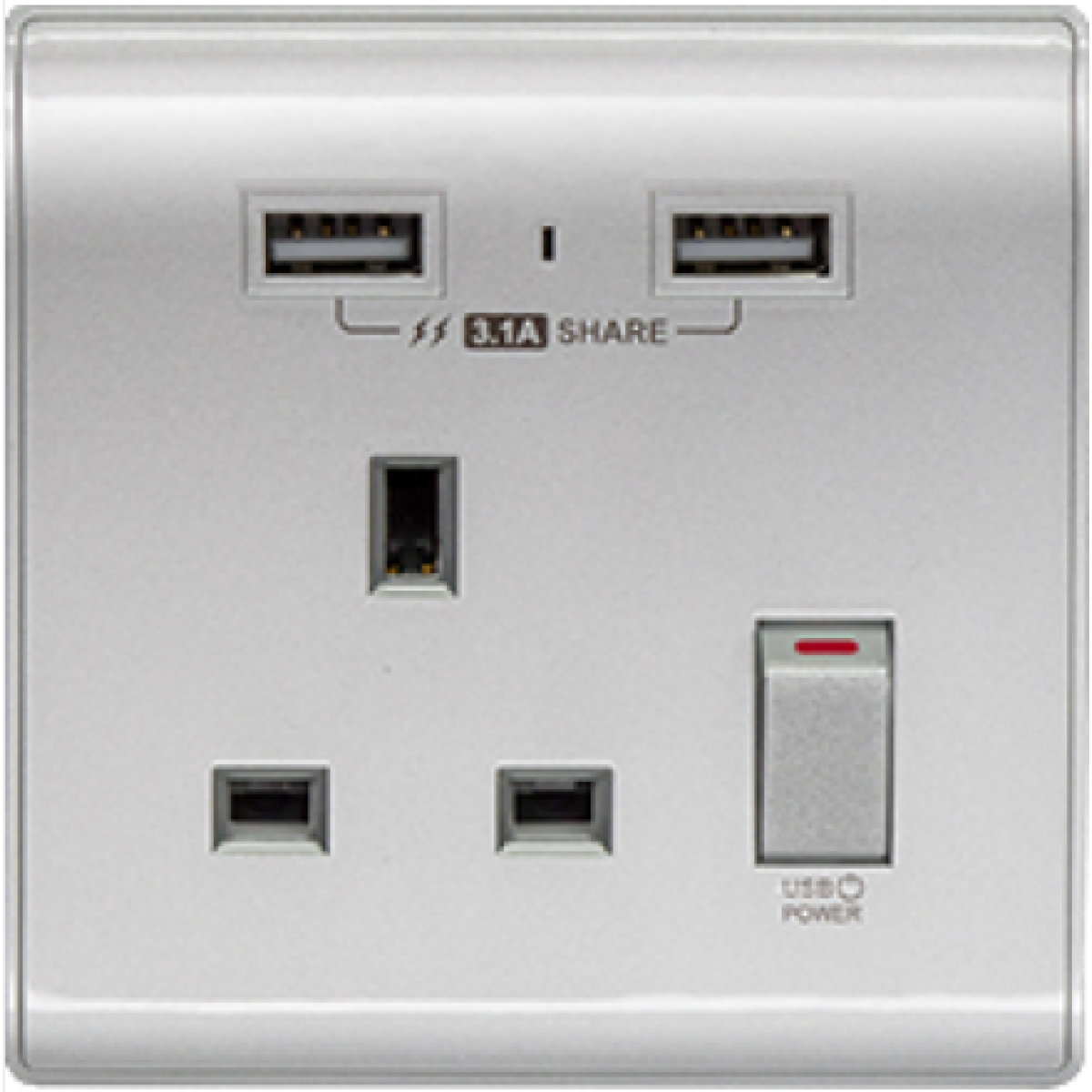 M2K AP-105APC3-S 3.1A 單位 單蘇 2 USB 電掣插座 (色彩系列 ) (銀色)