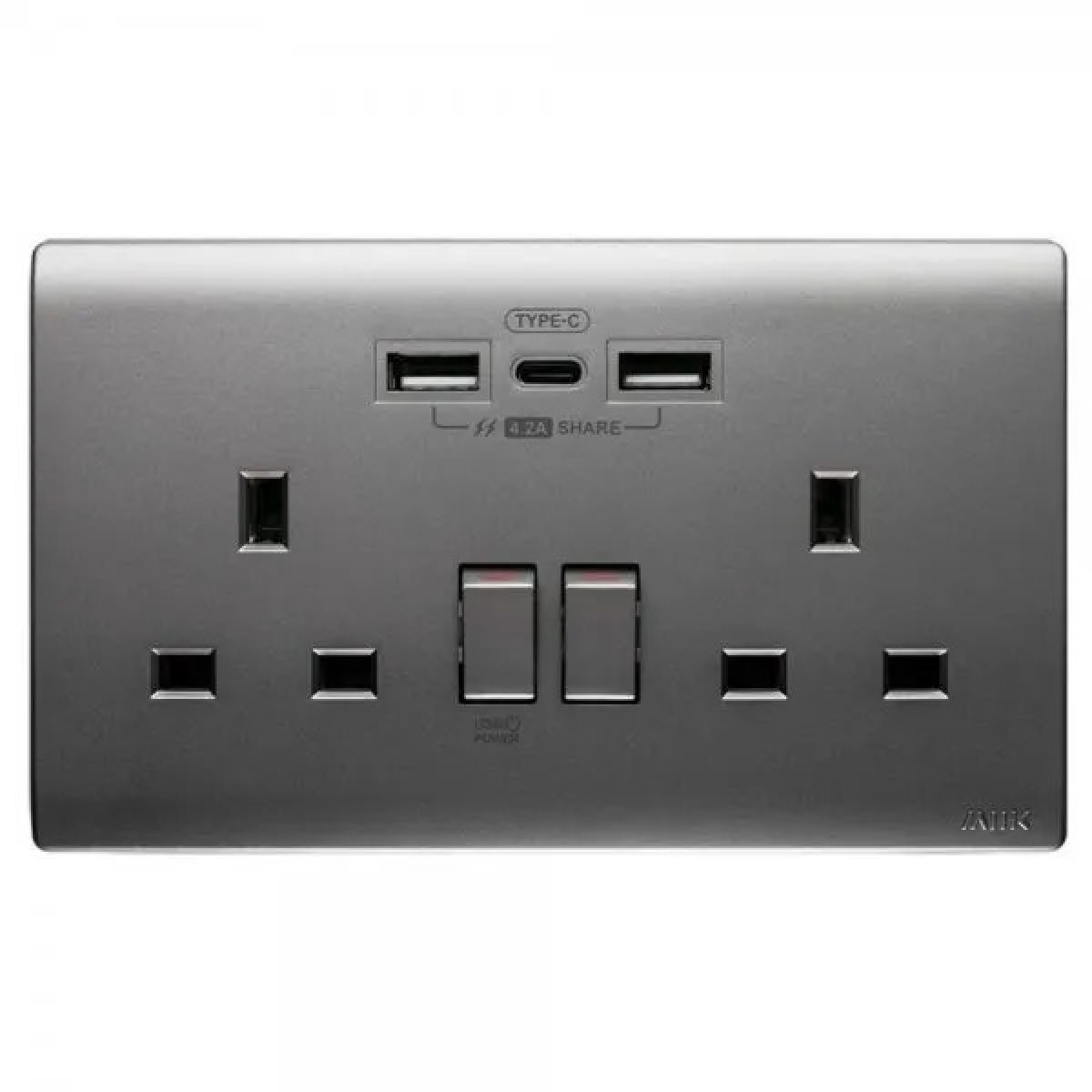 M2K TC202APC4-G TYPE C/USB 電掣插座  (孖蘇) 4.2A (色彩系列) (碳灰)