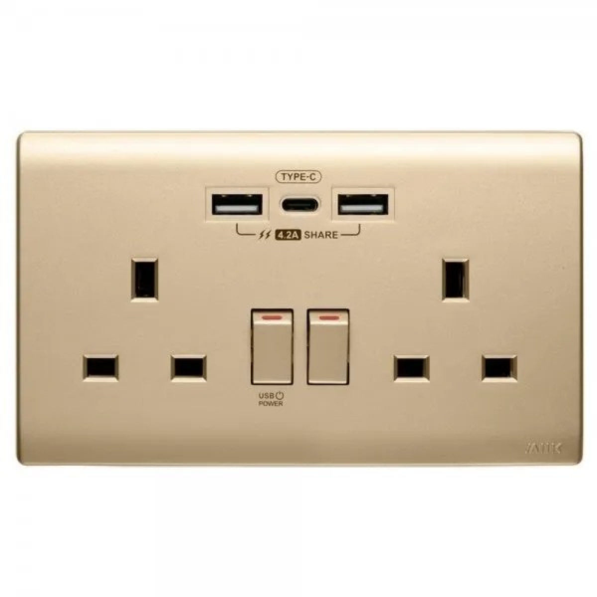 M2K TC202APC4-CG TYPE C/USB 電掣插座  (孖蘇) 4.2A (色彩系列) (金色)