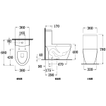 Walrus WR-110034.6 整體式地去水座廁 連緩降廁板 (地排305mm) (不包含風琴喉)