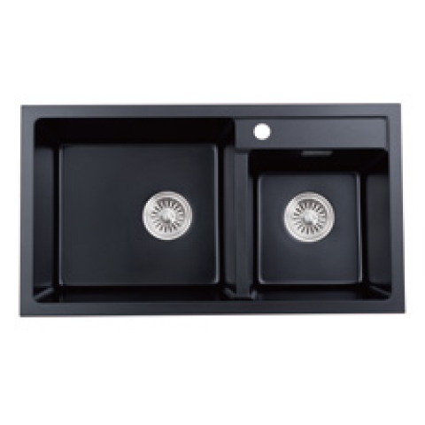 Kitco FQ-830-BK 石英雙鋅盆 (黑色) (830 x 460mm)