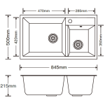 Kitco XW-850-BK 石英雙鋅盆 (黑色) (845 x 500mm)