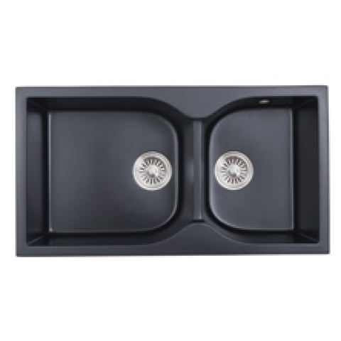 Kitco XW-880-BK 石英雙鋅盆 (黑色) (870 x 475mm)