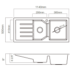 Kitco XW-1150L-BK 石英雙鋅盆 (黑色) (1140 x 500mm)