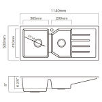 Kitco XW-1150R-BK 石英雙鋅盆 (黑色) (1140 x 500mm)