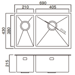 Kitco R10-4148 不鏽鋼雙鋅盆 (690 x 430mm)