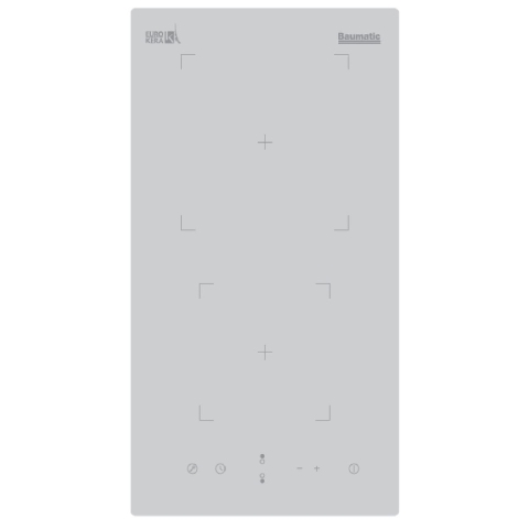 Baumatic BHI305.2 WH 白之戀人系列 30厘米 嵌入式雙頭電磁爐 (白色) (9段火力控制 + 餘熱指示燈 + 隨機附有13A三腳插頭)