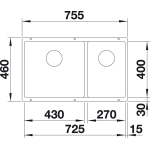 Blanco 523152 Subline 430/270-U 花崗岩面 昇盤 (炭石灰色 Rock Grey)