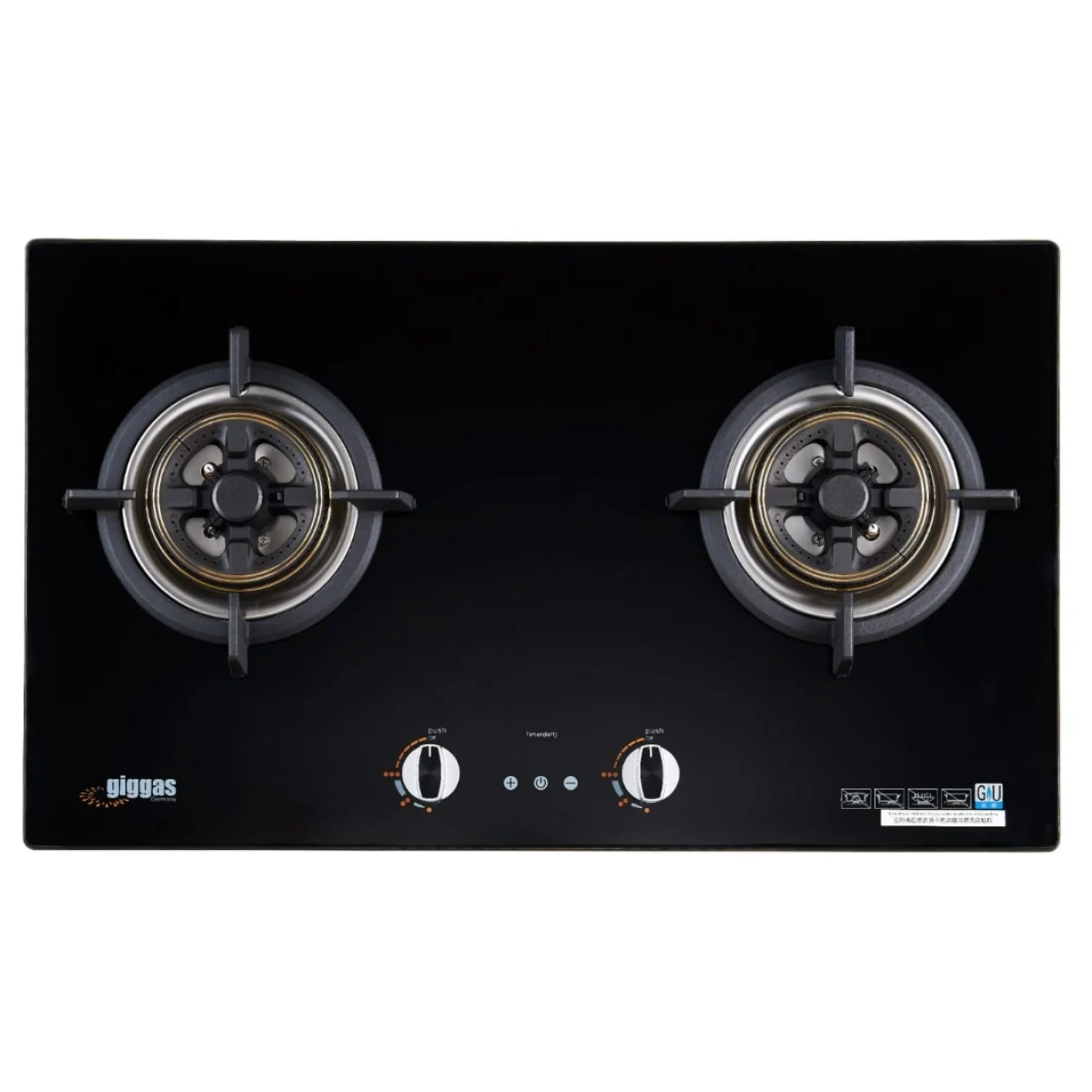 Giggas 上將 GA-9688(TG) 76厘米 嵌入/座檯式 雙頭煤氣煮食爐 (梅花火爐頭設計 + 德國陶瓷玻璃面板 + 黑色鋁邊框設計)