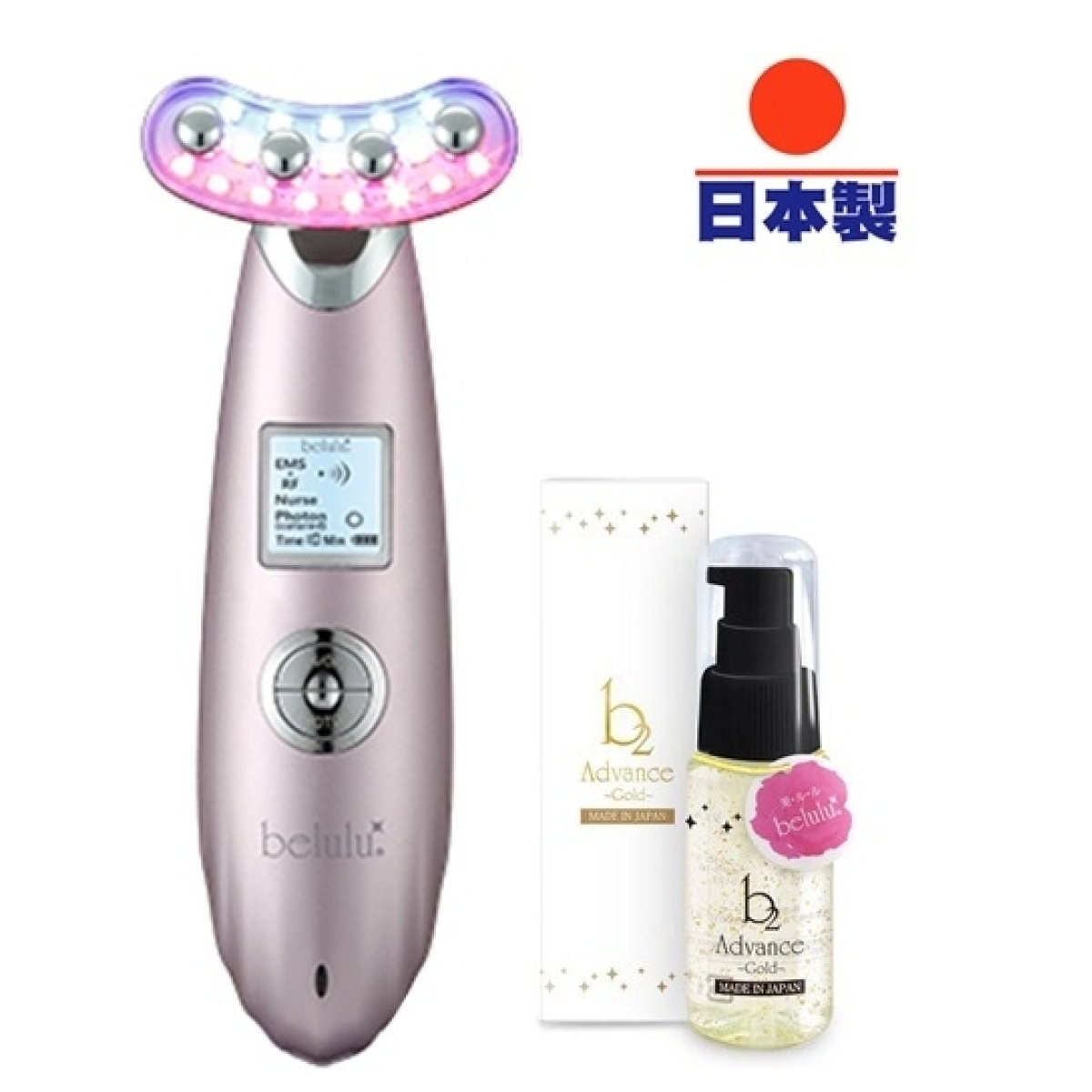 Belulu BUU11P New Rebirth RF射頻LED彩光EMS導入提拉美容儀 (粉紅色)