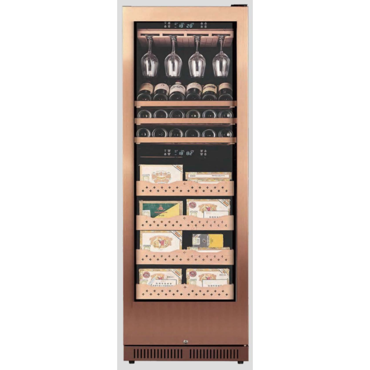 Royaltek RT168C-RG Sigature系列 恆溫恆濕雪茄紅酒酒杯櫃 (600支+18支+8個) (玫瑰金) (包拆箱埋位)