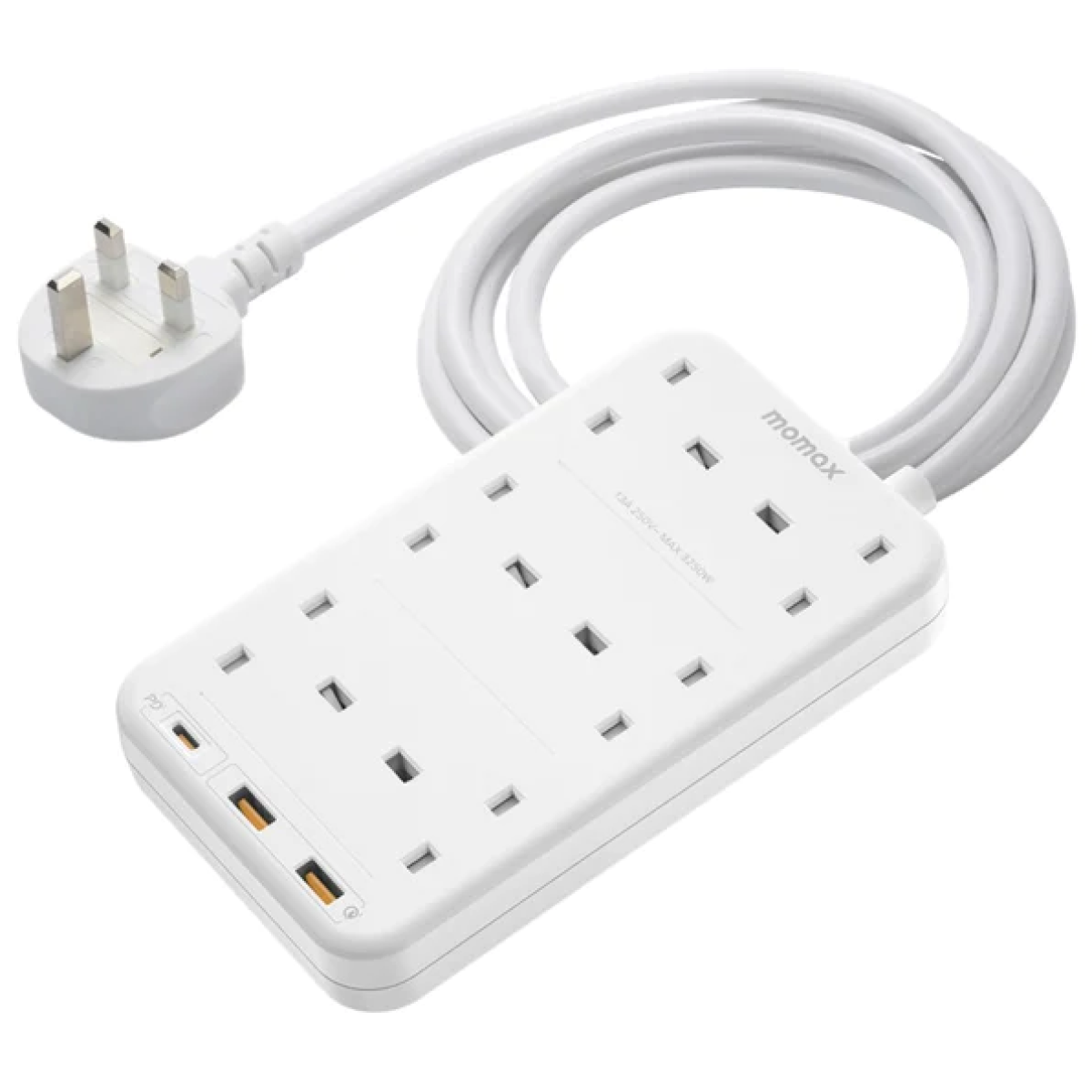 Momax US12UKW ONEPLUG PD20W 2A1C 6位拖板 (白色) Momax US12UKW ONEPLUG PD20W 2A1C 6位拖板 (白色)