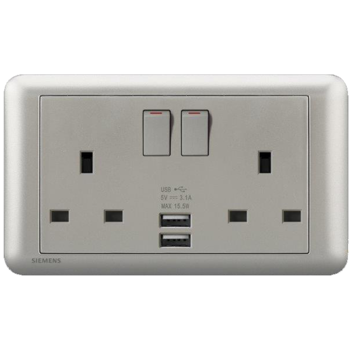 Siemens 西門子 5UB01633PC02 DELTA®seata 13A 雙位開關插座帶2個USB插頭 (鈦銀色) Siemens 西門子 5UB01633PC02 DELTA®seata 13A 雙位開關插座帶2個USB插頭 (鈦銀色)