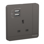 Schneider Electric 施耐德電氣 AvatarOn 13A 單位有掣電源插座連雙位USB充電插座 (石墨灰) (E8315USB_DG_C5)