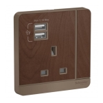 Schneider Electric 施耐德電氣 AvatarOn 13A 單位有掣電源插座連雙位USB充電插座 (胡桃木) (E8315USB_WD_C5)