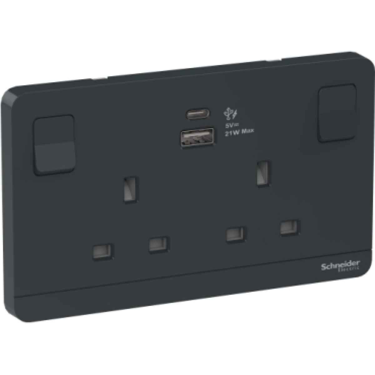 Schneider Electric 施耐德電氣 AvatarOn 13A兩位連保護門有掣插座連 兩位21W Type A + C USB充電插座 (深灰色) (E83T25ACUSB_DG_C5)
