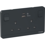 Schneider Electric 施耐德電氣 AvatarOn 13A兩位連保護門有掣插座連 兩位21W Type A + C USB充電插座 (深灰色) (E83T25ACUSB_DG_C5)
