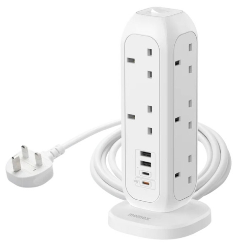 Momax US11UKW OnePlug PD20W 11位排插+4位快充USB拖板 (白色)