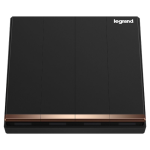 Legrand Galion K8/34/2/3DN-C 10AX 4位雙控開關 帶LED燈 (碳素黑+鑲電鍍邊)