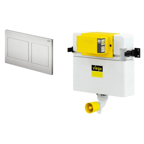 Viega 藏牆式水箱系統貼牆式座廁專用組合 - Visign for Style 21 沖水面板 (磨砂銀) + Prevista 藏牆式水箱系統 (86111MT+8504)