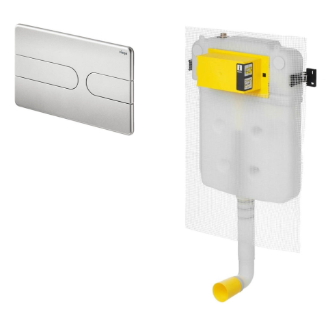 Viega 藏牆式水箱系統貼牆式座廁專用組合 - Visign for Style 23 沖水面板 (磨砂銀) + Prevista Pure 超薄藏牆式水箱系統 (86131MT+8503)