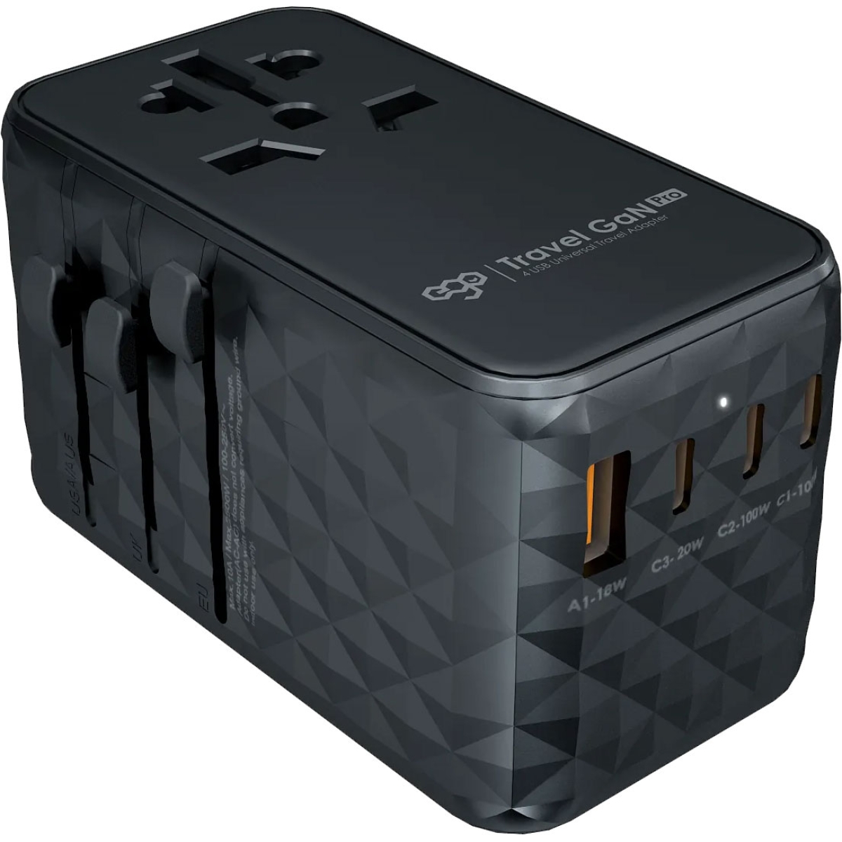 EGO 652FT-BK 120W Travel 氮化鎵 Pro 4USB 旅行轉換插頭 (黑色)