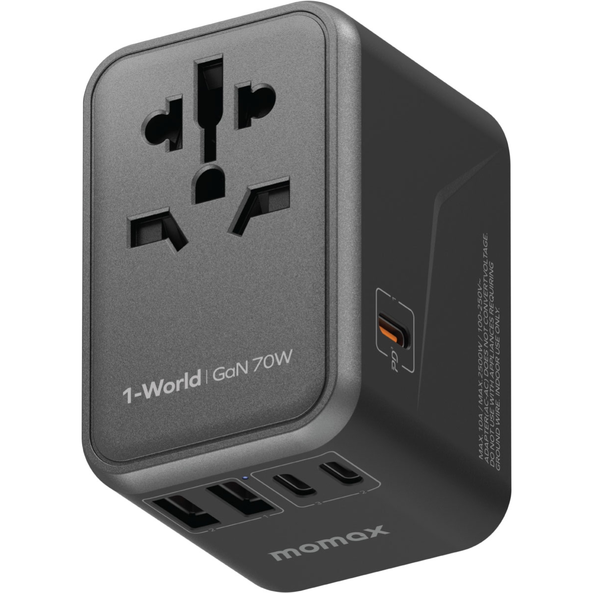 Momax UA8AUKD 1-World 70W GaN 方便式旅行插座 (黑色)