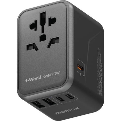 Momax UA8AUKD 1-World 70W GaN 方便式旅行插座 (黑色)