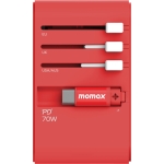 Momax UA18UKR 1-World+ 70W GaN 3插口 及 內置伸縮USB-C充電線旅行插座 (紅色)