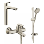 Hansgrohe Focus 230 高身水龍頭+Focus 單把手浴缸龍頭+Select S 淋浴花灑套裝 (拉絲鎳) (31531820+31940820+26630820)