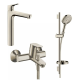 Hansgrohe Focus 230 高身水龍頭+Focus 單把手浴缸龍頭+Select S 淋浴花灑套裝 (拉絲鎳) (31531820+31940820+26630820)
