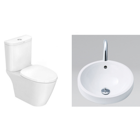 Inax Compact Codie 自由咀座廁連水箱及緩降廁板 配 圓形檯上面盆 (IN2407HKB1-WT-0 + YL-2841/BW1) (不包含風琴喉)