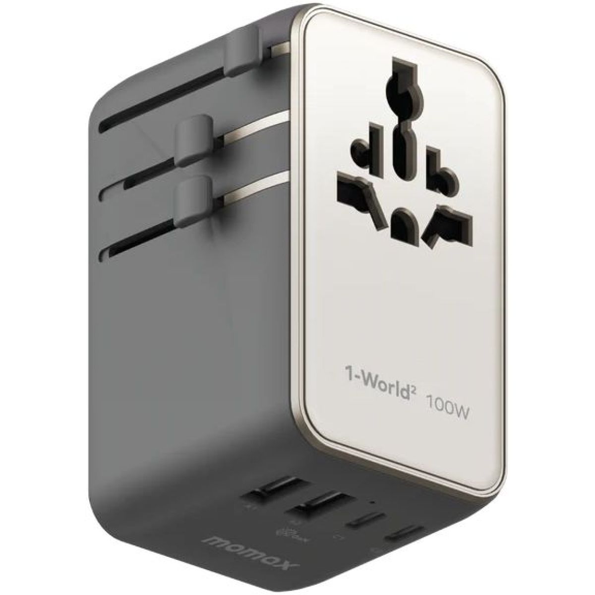 Momax UA23UKL 1-WORLD² 100W 雙 AC 四 USB GaN 全球轉換 插座  (鈦色)