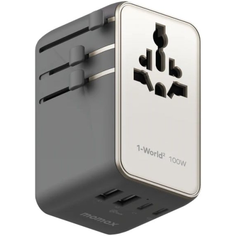 Momax UA23UKL 1-WORLD² 100W 雙 AC 四 USB GaN 全球轉換 插座  (鈦色)
