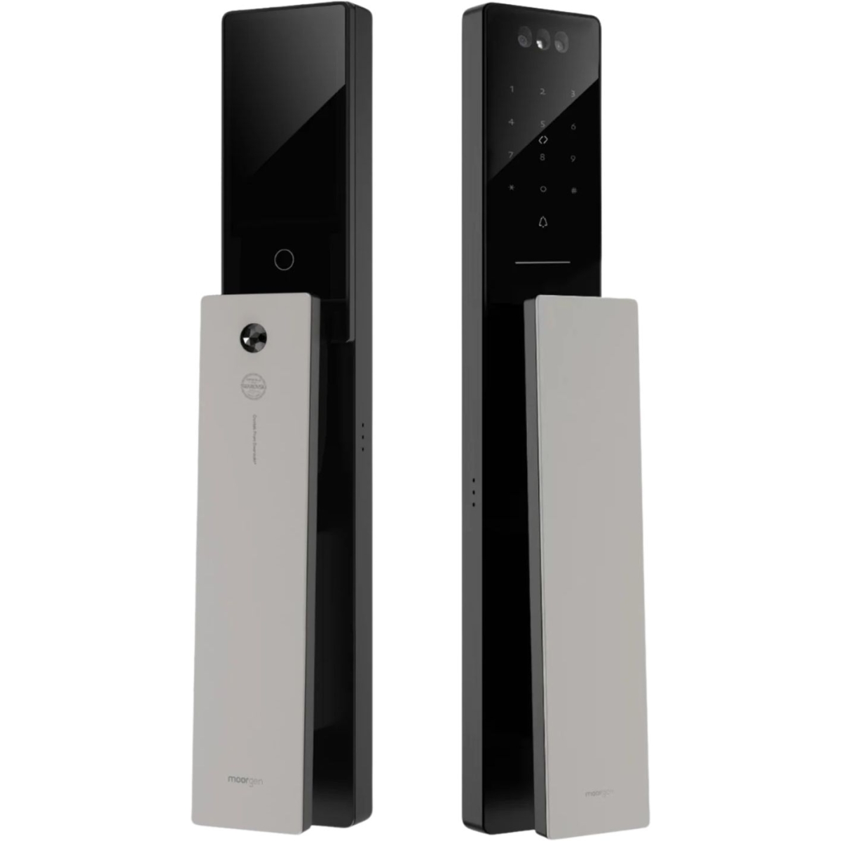 Moorgen 摩根 T5+系列 Swarovski 黑色水晶按鈕 貓眼智能電子門鎖 (把手面板: 雲母黑 (原裝) + 雪花銀 (自選)