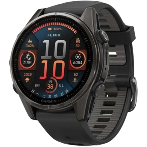 Garmin 010-02903-28 fēnix 8 43 mm AMOLED 全方位戶外進階GPS智慧腕錶 (石墨灰 DLC鈦錶圈/獵影黑矽膠錶帶)