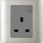 Schneider Electric 施耐德電氣 E8415_SA_G2 Zencelo 13A 單位連保護門有掣插座連開關指示 (銀灰)