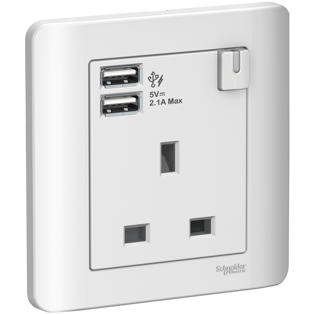 Schneider Electric 施耐德電氣 E8415USB_WE_C5 Zencelo 13A 單位連保護門有掣插座連兩位USB充電插座 (凝白)