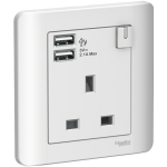 Schneider Electric 施耐德電氣 E8415USB_WE_C5 Zencelo 13A 單位連保護門有掣插座連兩位USB充電插座 (凝白)