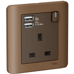 Schneider Electric 施耐德電氣 E8415USB_SZ_C5 Zencelo 13A 單位連保護門有掣插座連兩位USB充電插座 (銀銅)