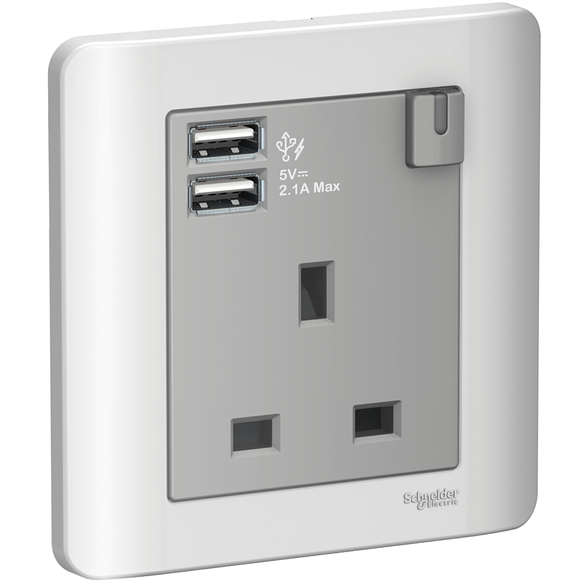 Schneider Electric 施耐德電氣 E8415USB_SA_G11 Zencelo 13A 單位連保護門有掣插座連兩位USB充電插座 (銀灰) Schneider Electric 施耐德電氣 E8415USB_SA_G11 Zencelo 13A 單位連保護門有掣插座連兩位USB充電插座 (銀灰)