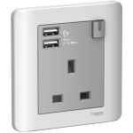Schneider Electric 施耐德電氣 E8415USB_SA_G11 Zencelo 13A 單位連保護門有掣插座連兩位USB充電插座 (銀灰)