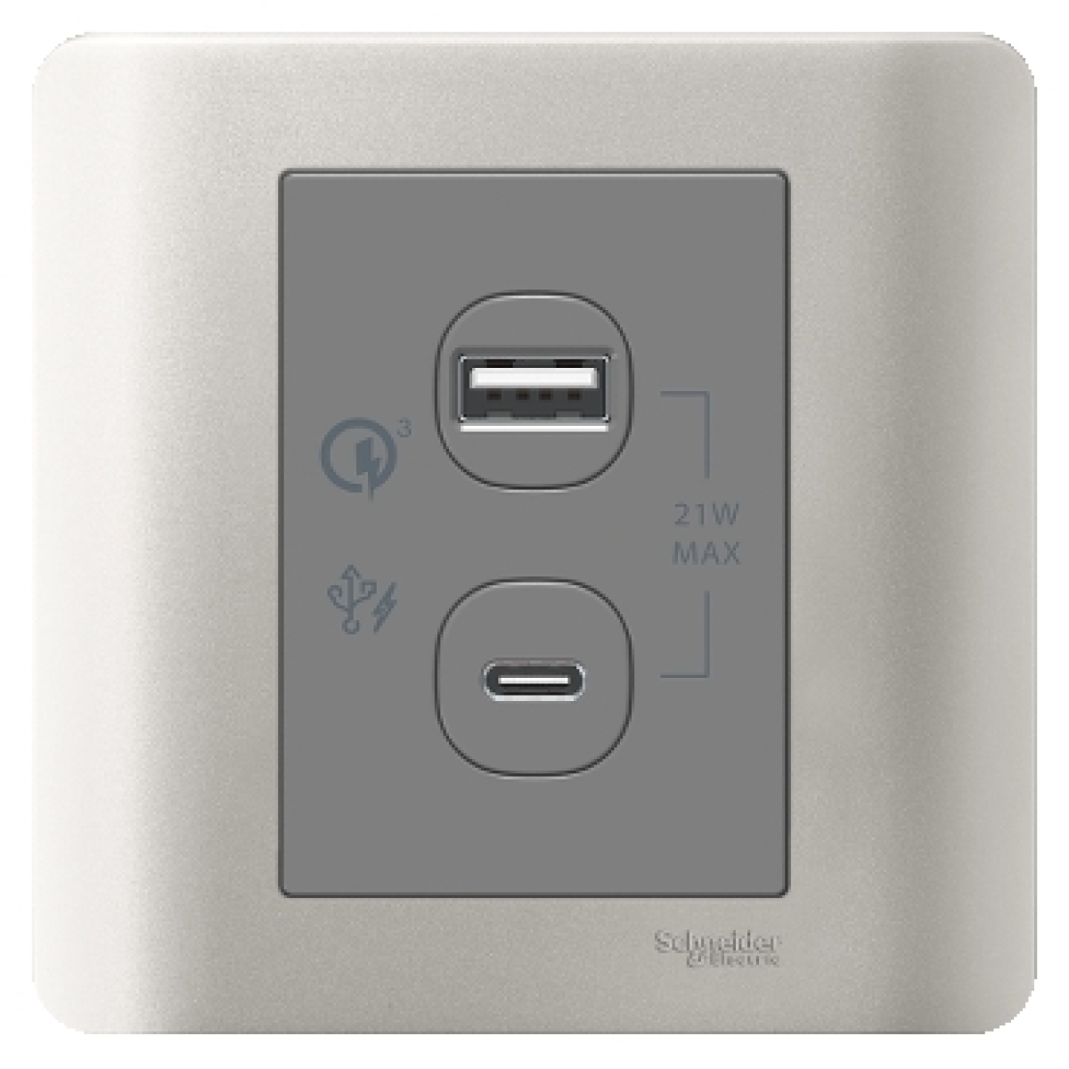 Schneider Electric 施耐德電氣 E8432ACQUSB_SA_C5 Zencelo 兩位21W Type A+C PD+QC3.0 USB充電插座 (銀灰) Schneider Electric 施耐德電氣 E8432ACQUSB_SA_C5 Zencelo 兩位21W Type A+C PD+QC3.0 USB充電插座 (銀灰)