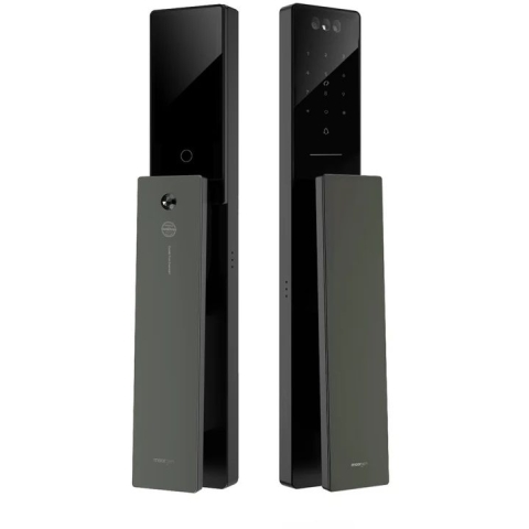 Moorgen 摩根 T5+系列 Swarovski 黑色水晶按鈕 貓眼智能電子門鎖 (把手面板: 雲母黑 (原裝) + 寶石灰 (自選)