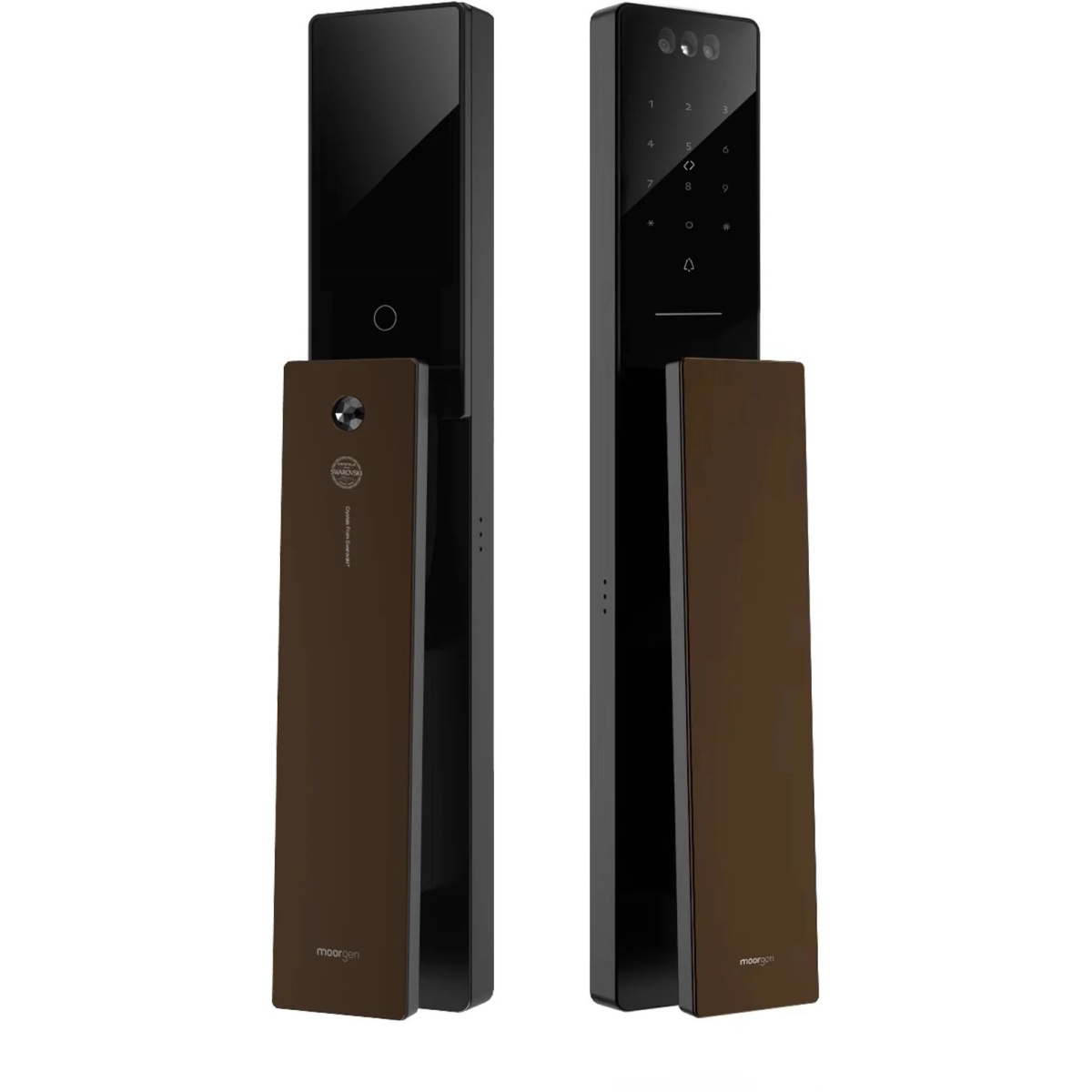 Moorgen 摩根 T5+系列 Swarovski 黑色水晶按鈕 貓眼智能電子門鎖 (把手面板: 雲母黑 (原裝) + 深啡色 (自選)