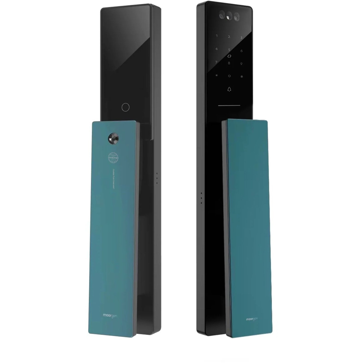 Moorgen 摩根 T5+系列 Swarovski 黑色水晶按鈕 貓眼智能電子門鎖 (把手面板: 雲母黑 (原裝) + 夢幻藍 (自選)
