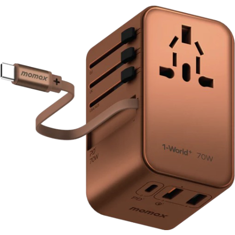 Momax UA18UKL2 1-World+ 70W GaN 3插口及內置伸縮USB-C充電線旅行插座